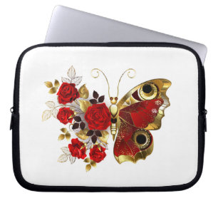 Red flower butterfly with red roses laptop sleeve
