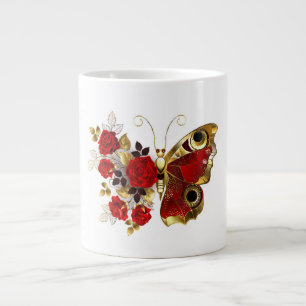 Red flower butterfly with red roses large coffee mug