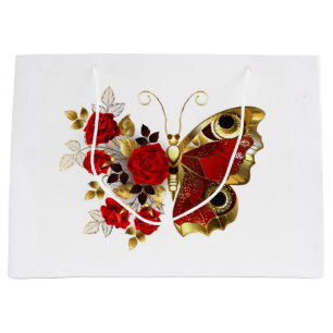 Red flower butterfly with red roses large gift bag