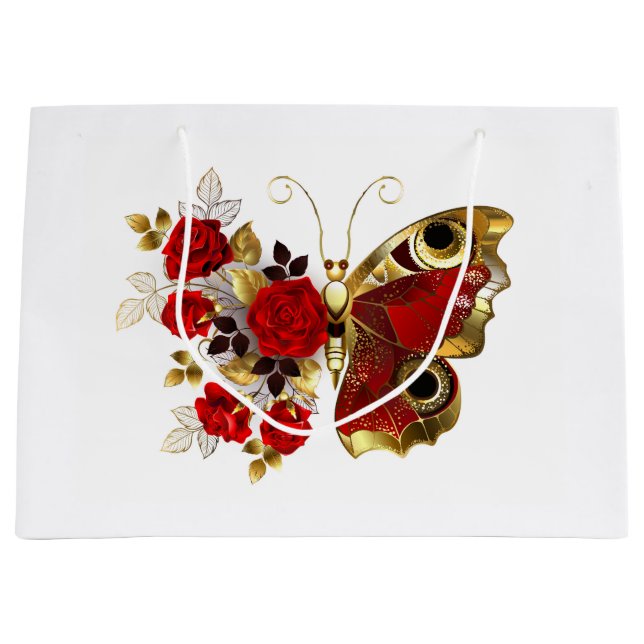 Red flower butterfly with red roses large gift bag (Front)