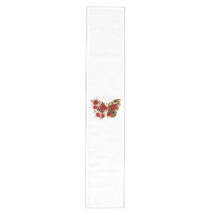 Red flower butterfly with red roses medium table runner