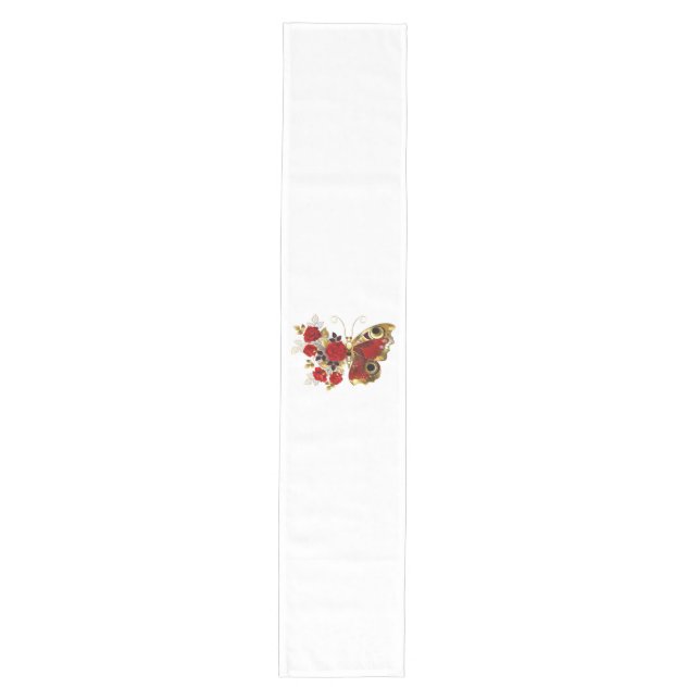 Red flower butterfly with red roses medium table runner (Front)