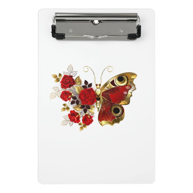 Red flower butterfly with red roses mini clipboard (Front)