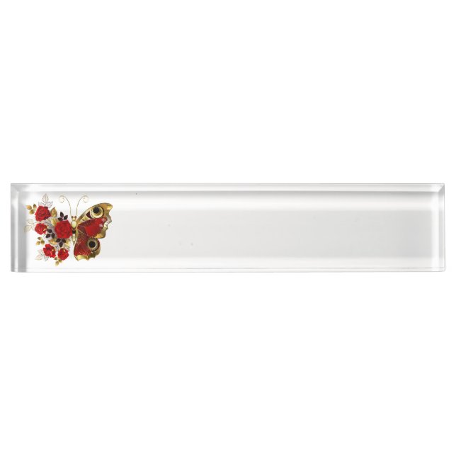 Red flower butterfly with red roses nameplate (Front)