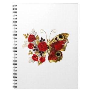 Red flower butterfly with red roses notebook