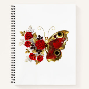 Red flower butterfly with red roses notebook