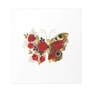 Red flower butterfly with red roses notepad