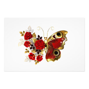 Red flower butterfly with red roses photo print