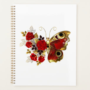 Red flower butterfly with red roses planner