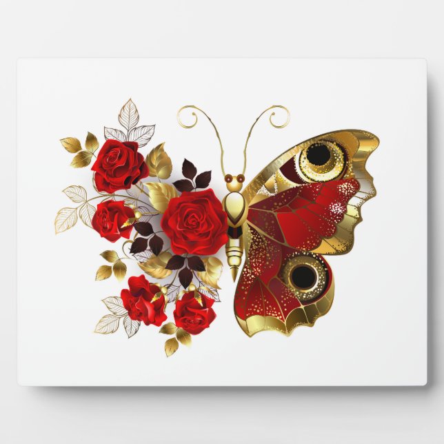 Red flower butterfly with red roses plaque (Front)