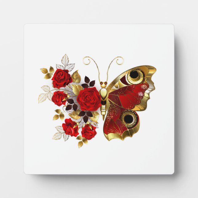 Red flower butterfly with red roses plaque (Front)