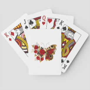 Red flower butterfly with red roses playing cards