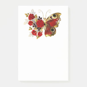 Red flower butterfly with red roses post-it notes
