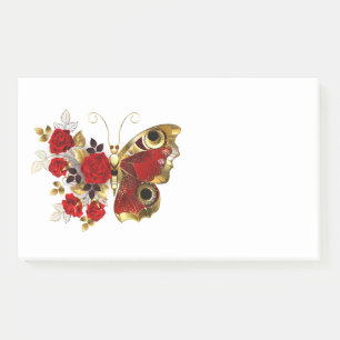 Red flower butterfly with red roses post-it notes