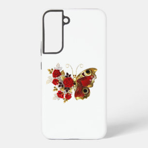 Red flower butterfly with red roses samsung galaxy case