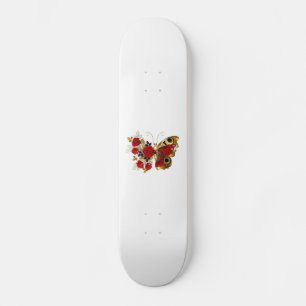Red flower butterfly with red roses skateboard