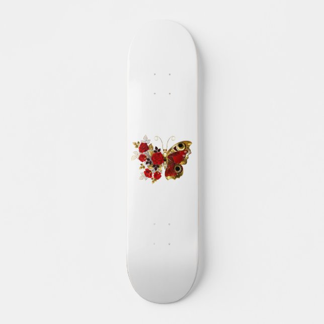 Red flower butterfly with red roses skateboard (Front)