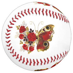 Red flower butterfly with red roses softball