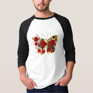 Red flower butterfly with red roses T-Shirt