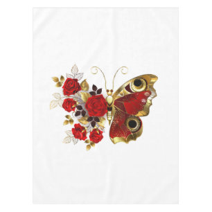 Red flower butterfly with red roses tablecloth