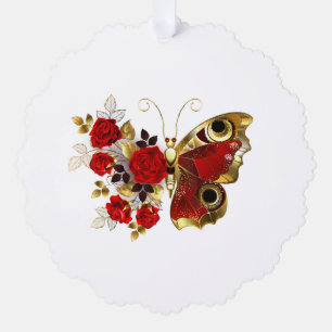 Red flower butterfly with red roses tree decoration card
