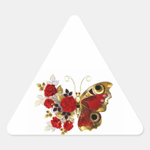 Red flower butterfly with red roses triangle sticker