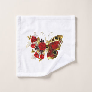 Red flower butterfly with red roses wash cloth