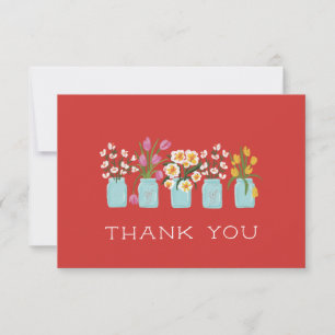 Red Flower Cart Matching Mason Jar Thank You Card