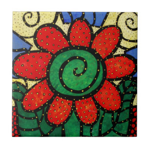 Red Flower Ceramic Tile