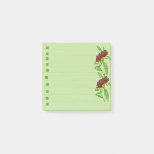 Red flower checklist post-it notes