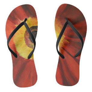 Red Flower Custom Adult, Slim Straps Flip Flops
