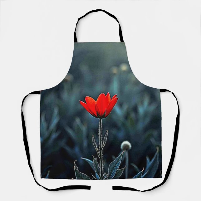 Red Flower Dark Night Solitude Art Apron (Front)