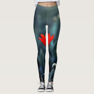 Red Flower Dark Night Solitude Art Leggings