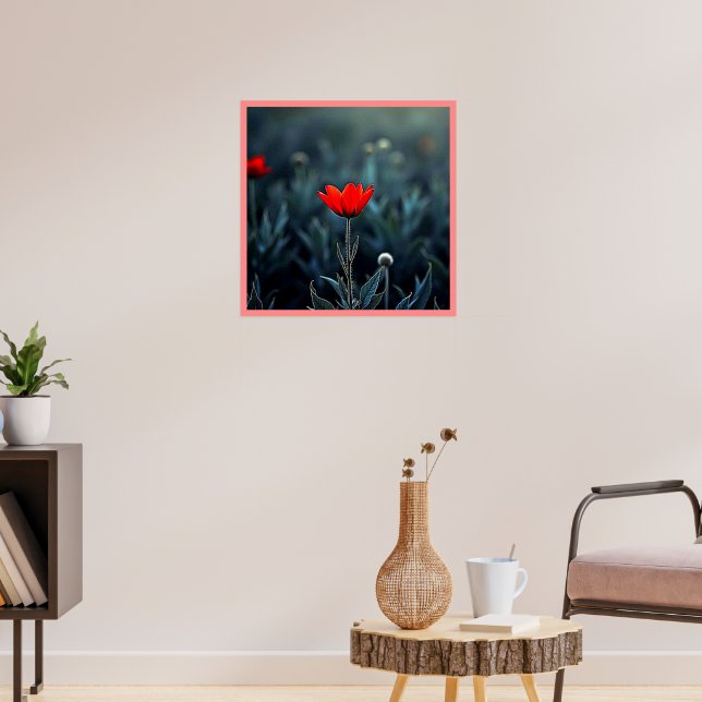 Red Flower Dark Night Solitude Art Poster (Living Room 3)