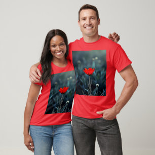 Red Flower Dark Night Solitude Art T-Shirt