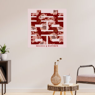 Red Flower Double Happiness Chinese Wedding Poster