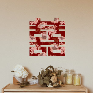 Red Flower Double Xi Chinese Wedding Window Cling