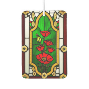 Red Flower Elegant Stained Glass Art Car Air Freshener