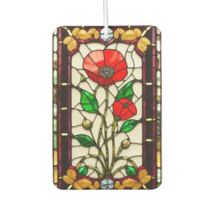 Red Flower Elegant Stained Glass Art Car Air Freshener