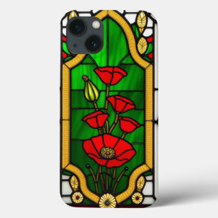 Red Flower Elegant Stained Glass Art iPhone 13 Case