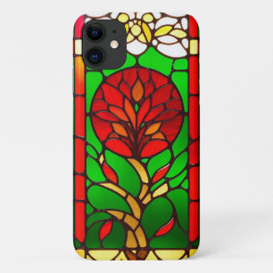 Red Flower Elegant Stained Glass Art iPhone 11 Case