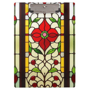 Red Flower Elegant Stained Glass Art Clipboard