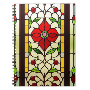 Red Flower Elegant Stained Glass Art Notebook