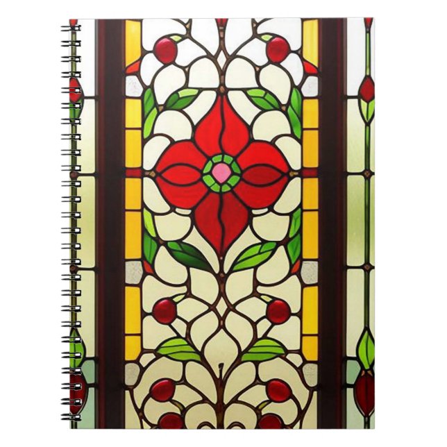 Red Flower Elegant Stained Glass Art Notebook (Front)