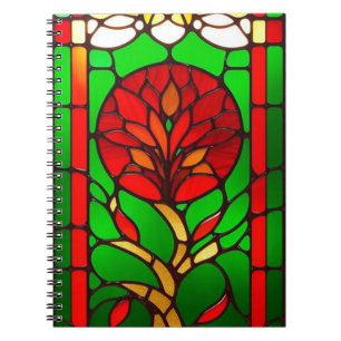 Red Flower Elegant Stained Glass Art Notebook