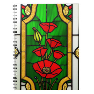Red Flower Elegant Stained Glass Art Notebook