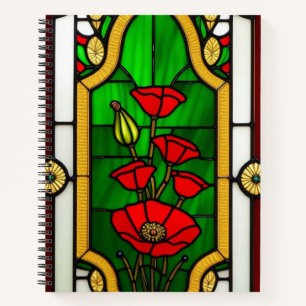 Red Flower Elegant Stained Glass Art Notebook