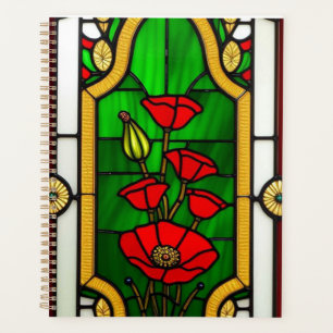 Red Flower Elegant Stained Glass Art Planner
