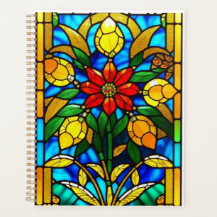Red Flower Elegant Stained Glass Art Planner