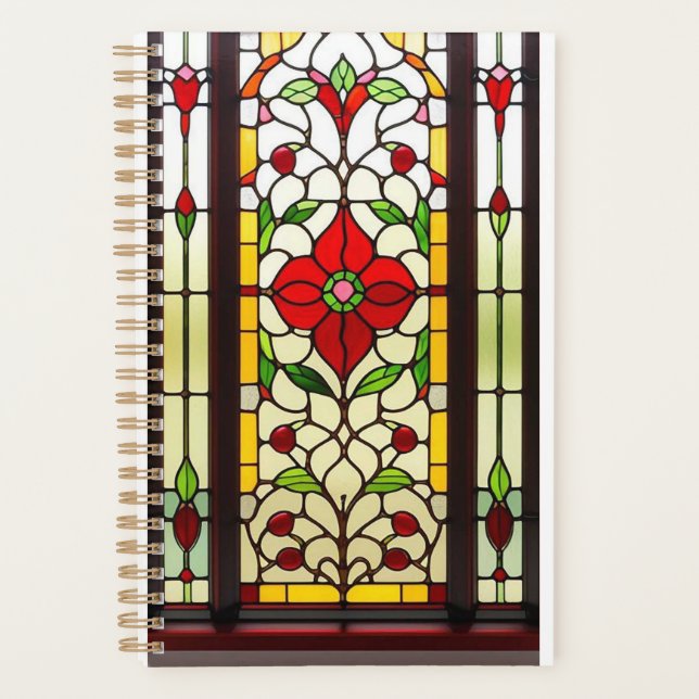 Red Flower Elegant Stained Glass Art Planner (Front)